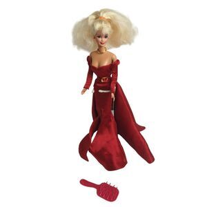 Vintage Barbie Doll In Valentine Red Evening Gown Ruby Jackie Satin Gown Brush